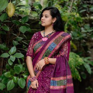 জাম প্যাচওয়ার্ক শাড়ি