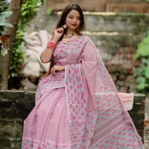 সহজিয়া নুড পিংক ফুল শাড়ি