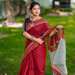 মেরুন এন্ডি কটন শাড়ি