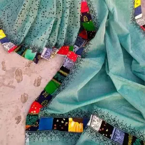 প্রিমিয়াম আকাশি প্যাচওয়ার্ক শাড়ি