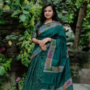 ডিপ সবুজ কালার প্যাচওয়ার্ক শাড়ি