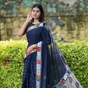 প্রিমিয়াম নেভী এন্ডি প্যাচওয়ার্ক শাড়ি