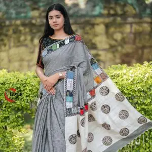 প্রিমিয়াম গ্রে প্যাচওয়ার্ক শাড়ি