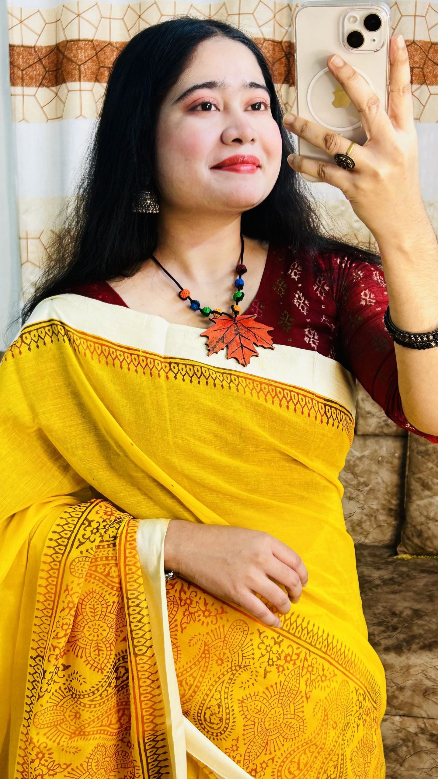 হলুদ ব্লকপ্রিন্ট শাড়ি – প্রিমিয়াম ১০০% পিওর সুতি ১৪ হাতের কটন শাড়ি